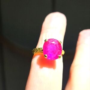 Pink Ruby 5k solitaire wedding sterling & gold ring sz7